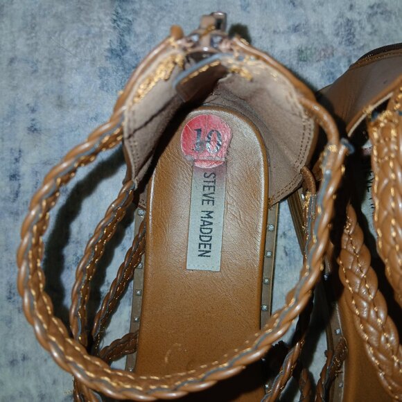 Steve Madden Braided Multi Strap Flat Sandals Zip Closure Brown Women’s Size 10 - Picture 6 of 7